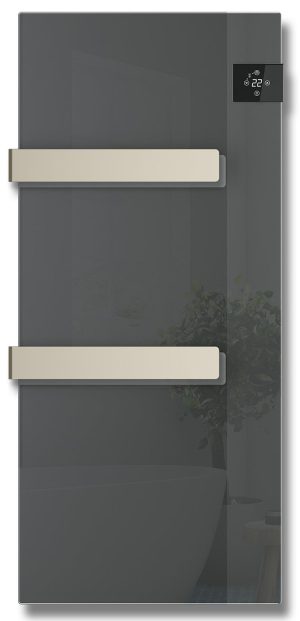 Radialight Silk 750 Watt Ανθρακί - Ψηφιακή Πετσετοκρεμάστρα Μπάνιου με Γυάλινη Πρόσοψη